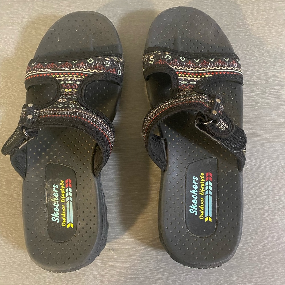 Skechers Black Sandals with Patterned Straps